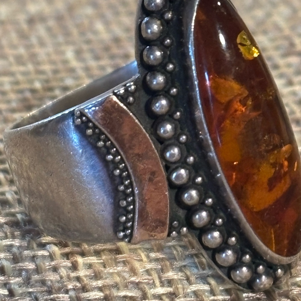 Baltic Amber Solid Silver Ring - image 2